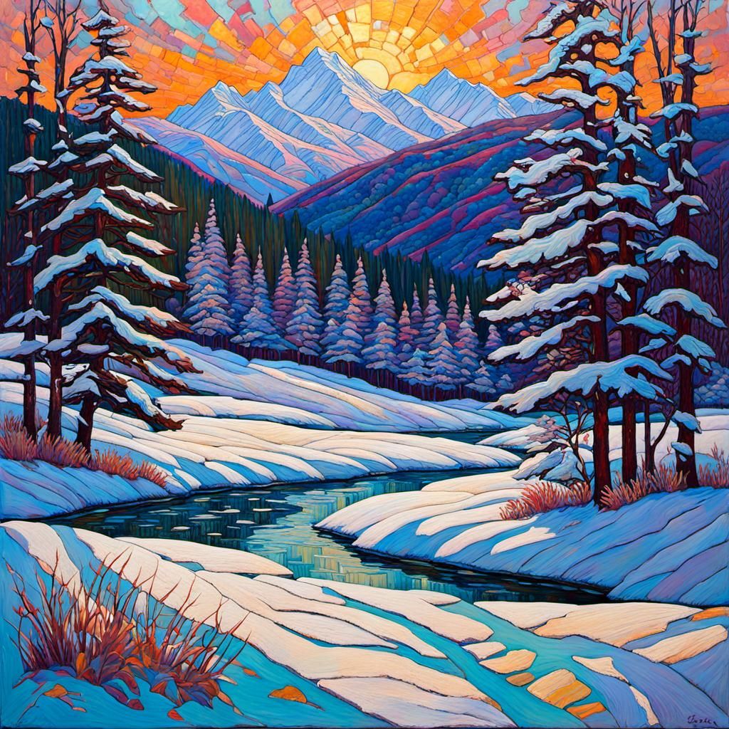 Encaustic Impasto Winter Dreamland Art Brut