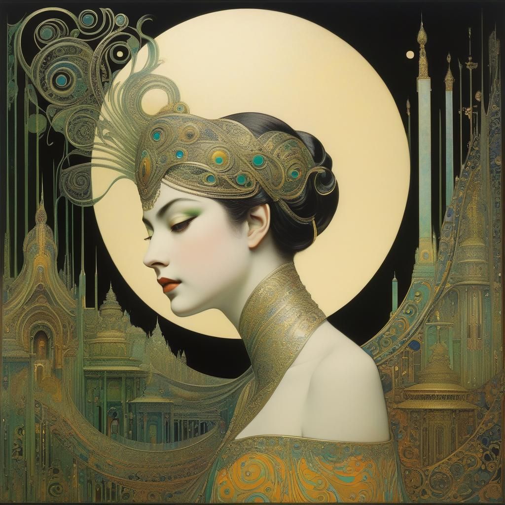 Arabesque Lithograph in Art Nouveau Style