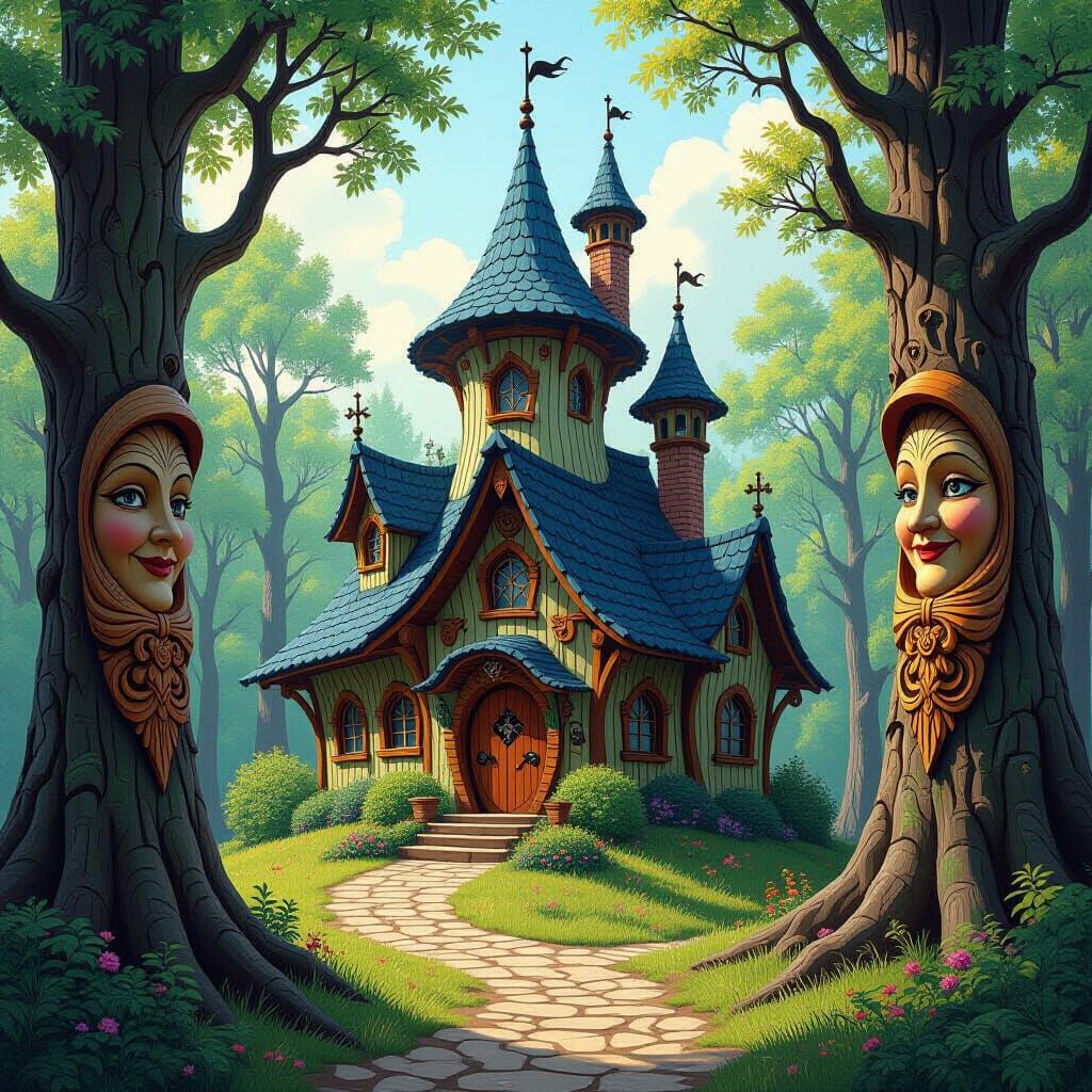 Enchanted Hill of Witches with Wood Carvings