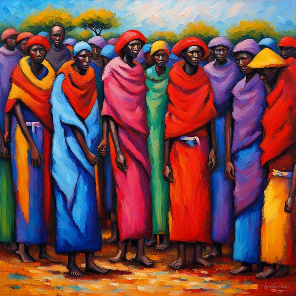 Colorful Maasai in Expressionist Neo-Impressionism Style