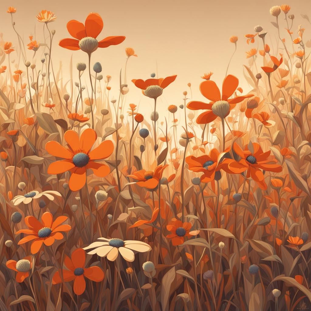 Orange Wildflowers as Solarpunk 3D Render