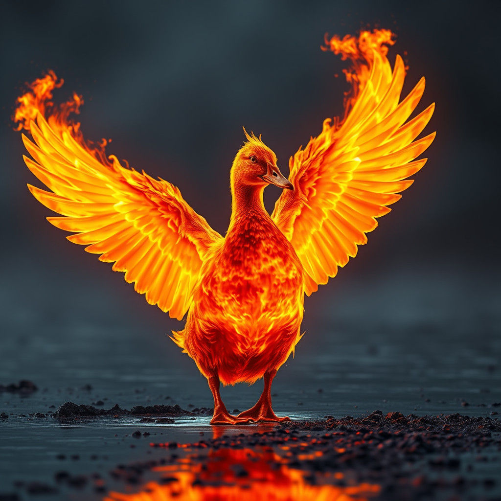 Flaming Duck Rises from Ashes: Digital Painting
