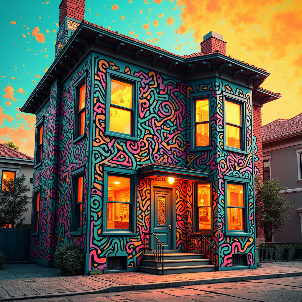 House Covered in Graffiti, a Vibrant Splash Art