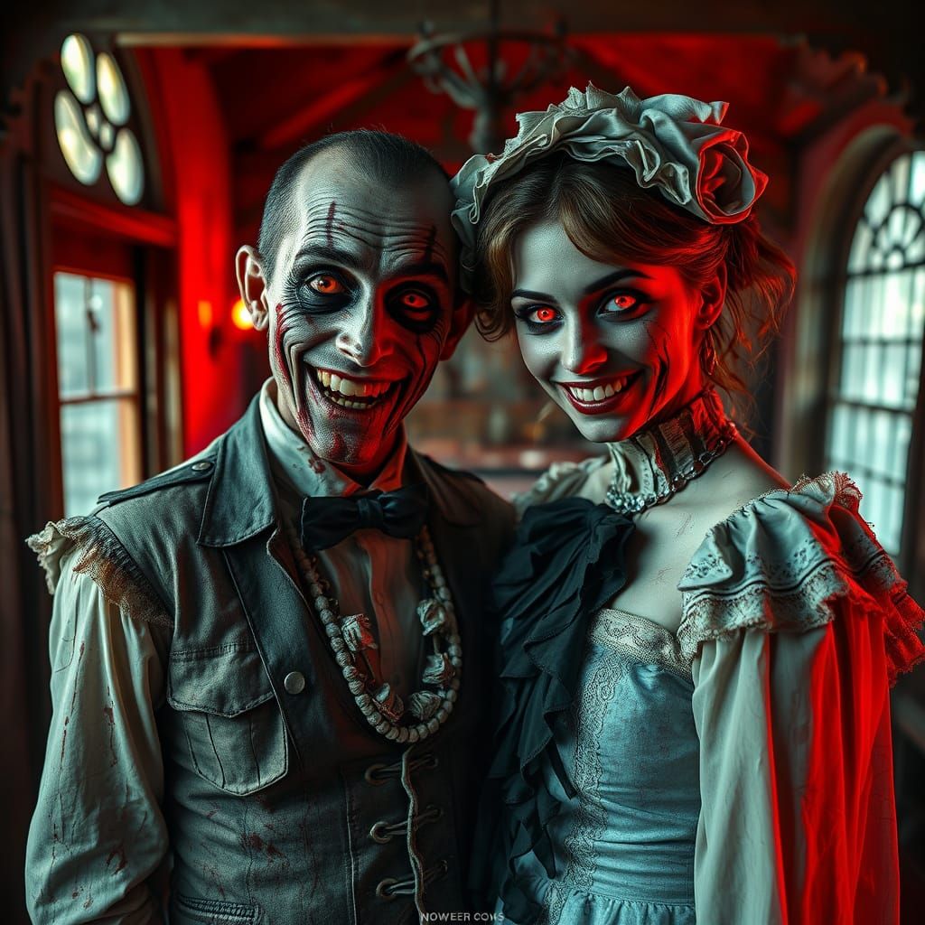 Haunting Victorian Couple in Gothic Horror Portrait