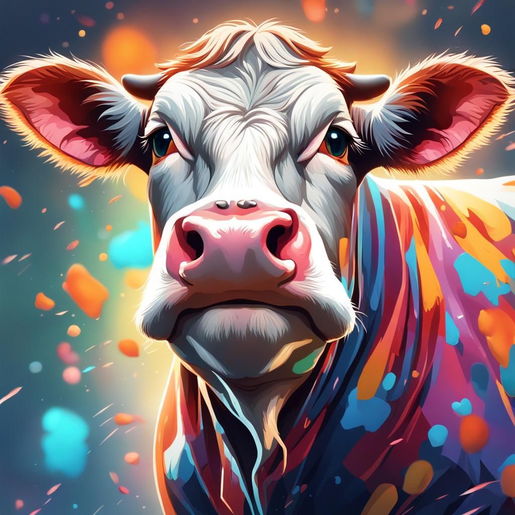 Surprised Cow Portrait in Hyperdetailed Style