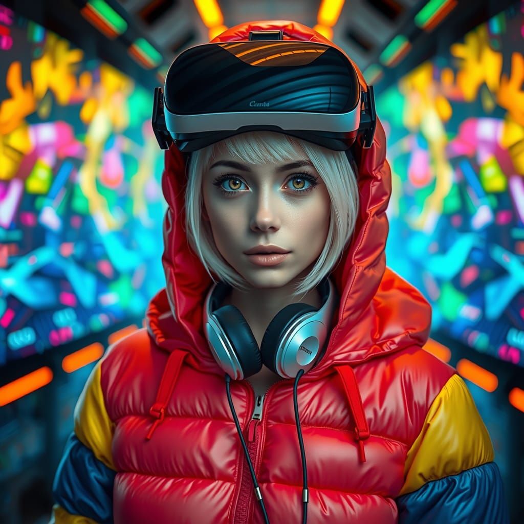 Cyberpunk Girl with VR Headset, Baroque Style