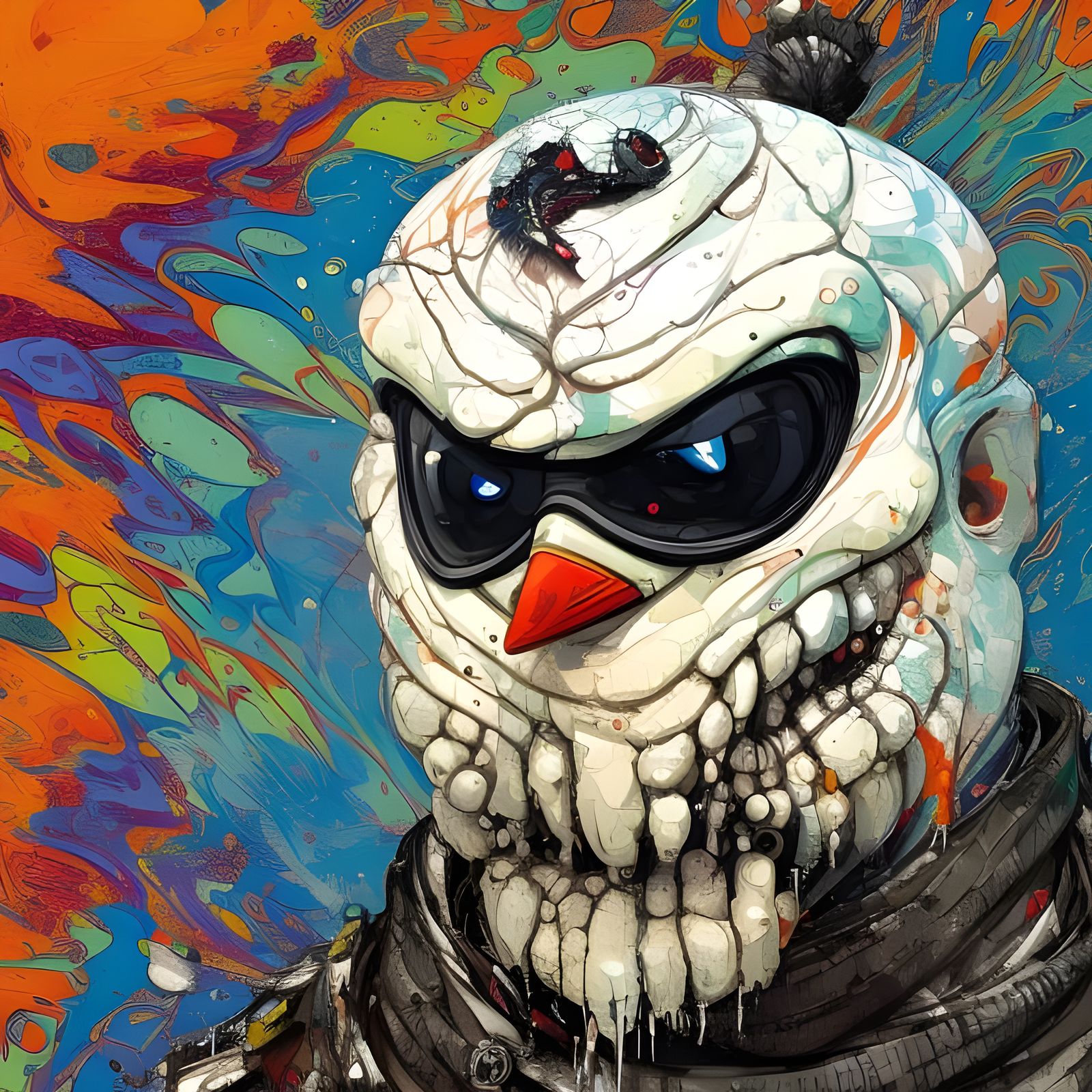Explosive Mutant Snowman Portrait in Gouache Style