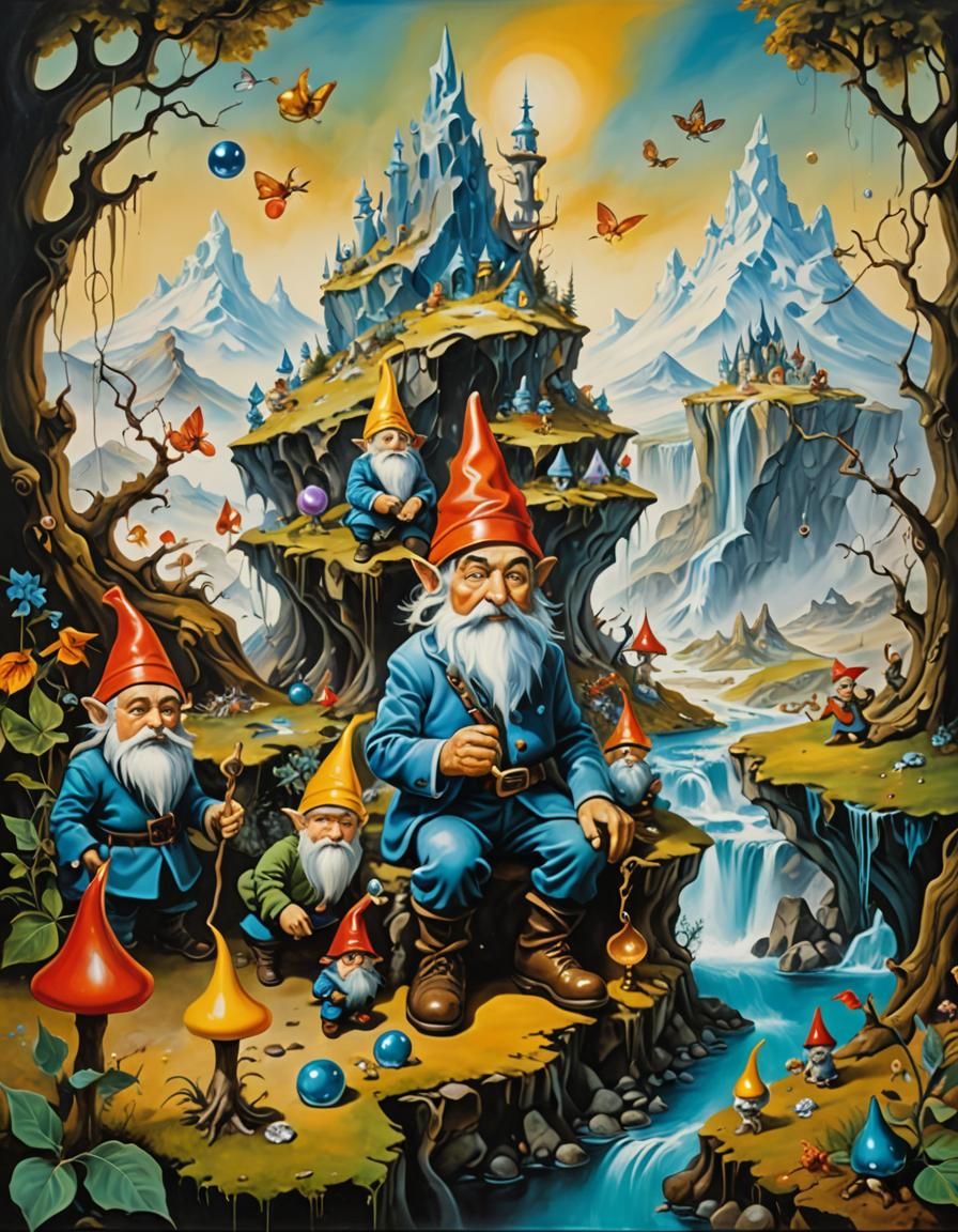 Gnomes and Fey in a Surrealist Dreamscape