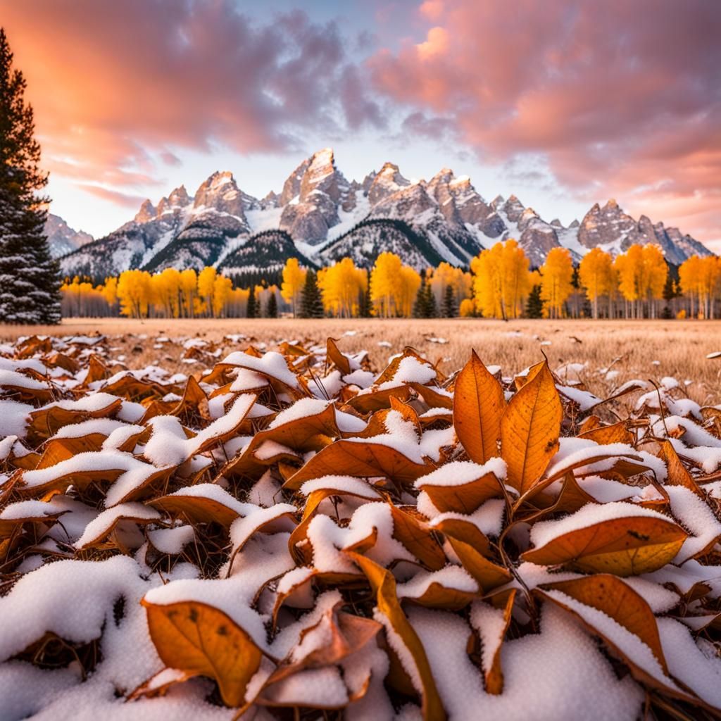Sunrise Over Snow-Kissed Autumn in Grand Tetons