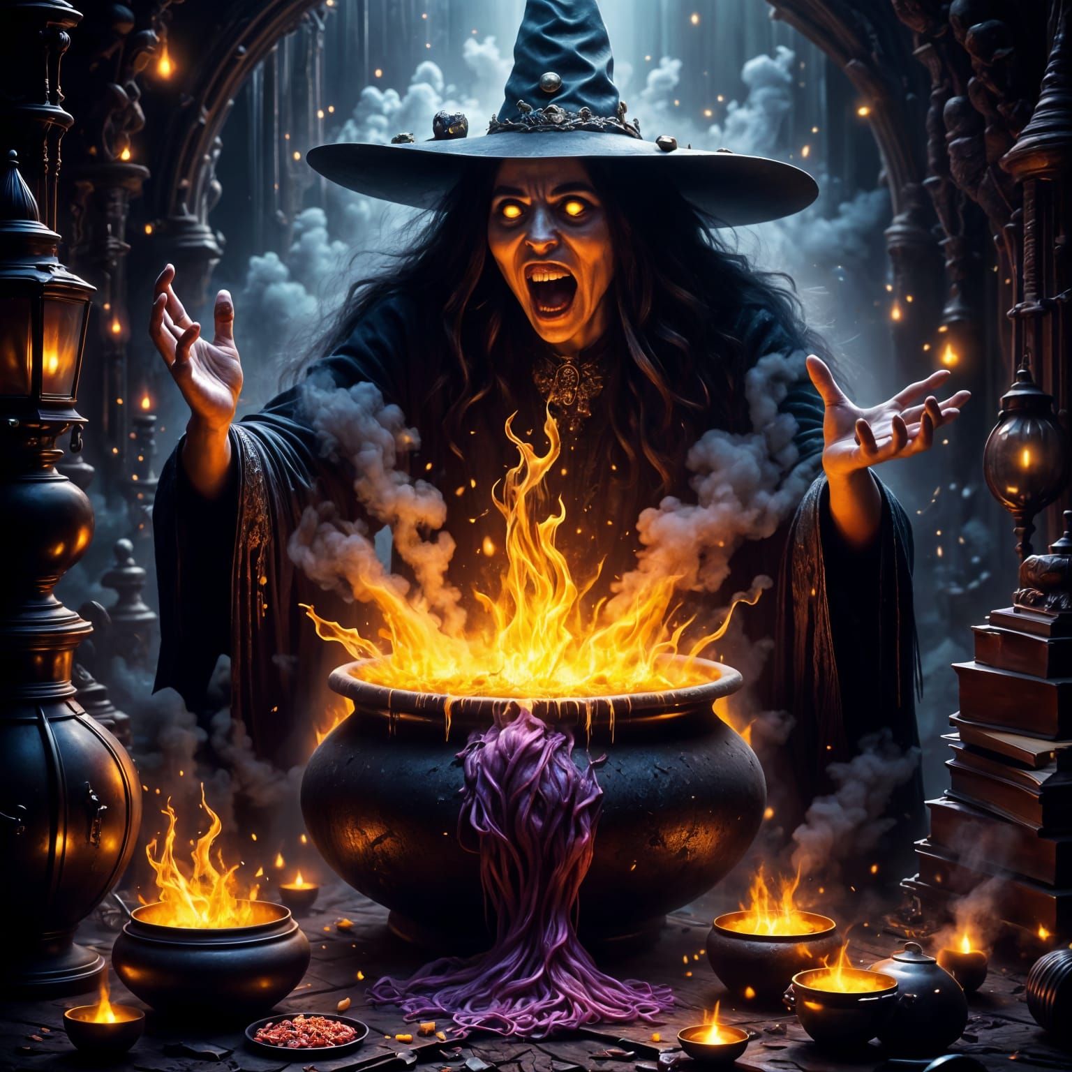 Dark Fantasy Witch Casts Powerful Curse