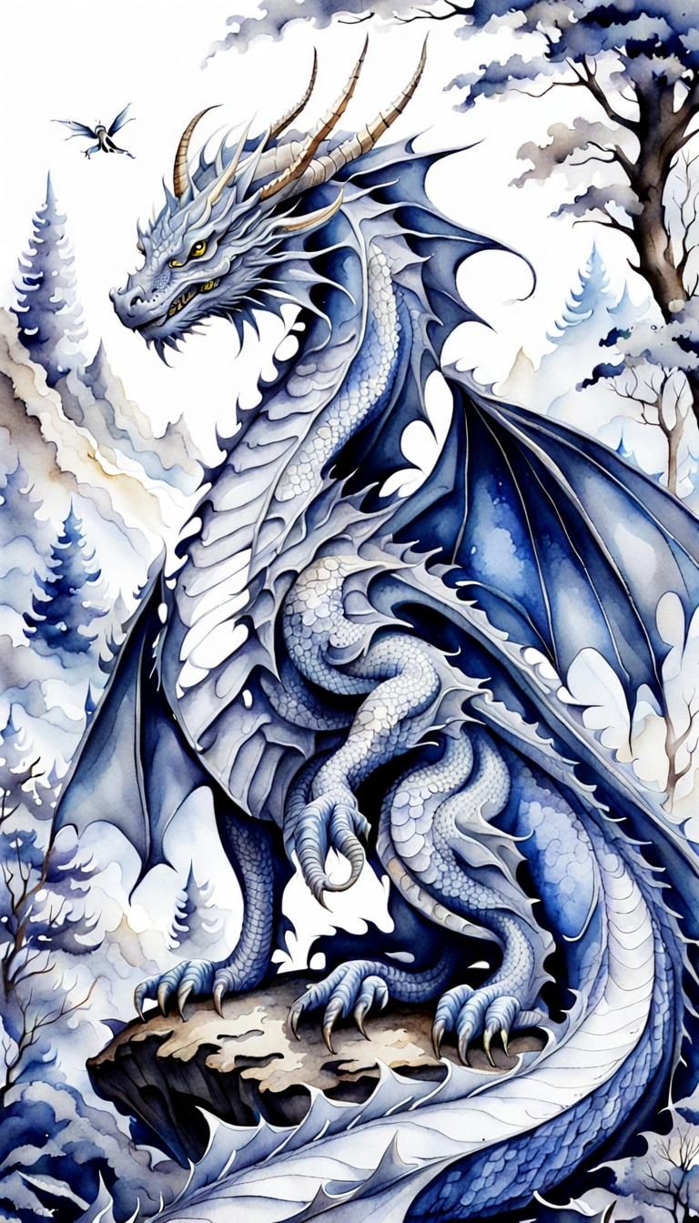 Friendly Grey Dragon in Watercolour Style