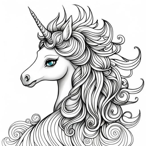 Intricate Chibi Unicorn Coloring Page for Adults