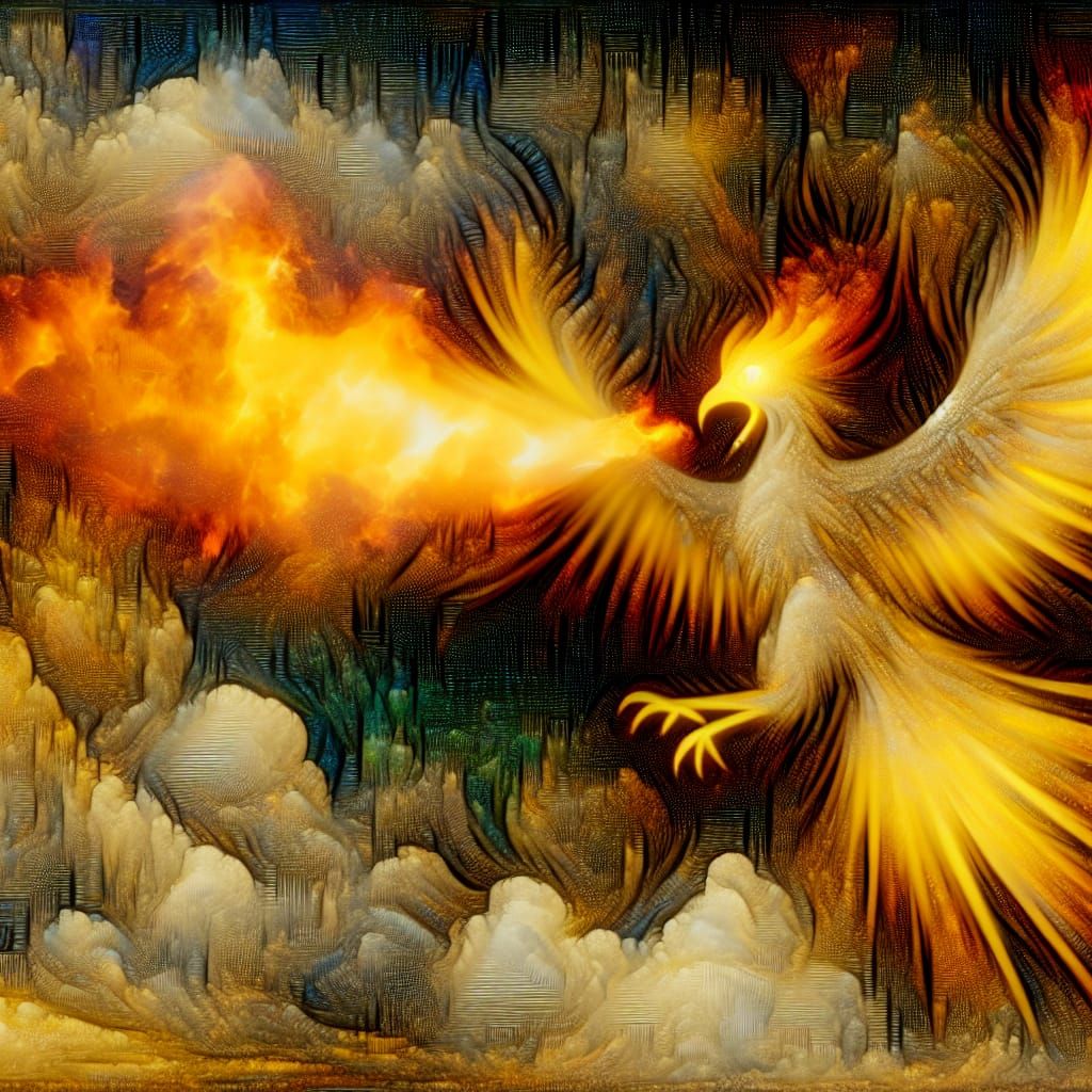 Phoenix Self-Immolation in Expressionist Style