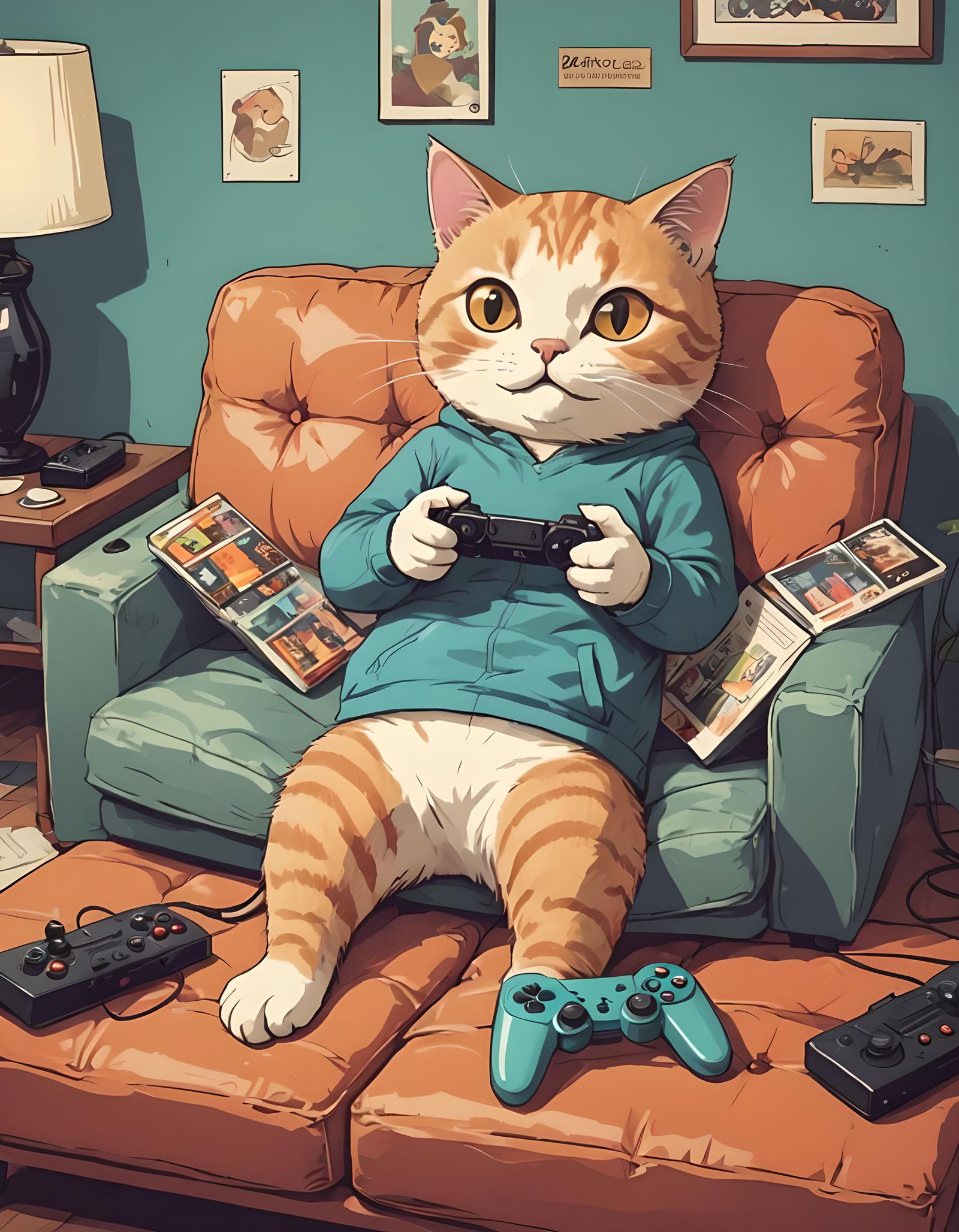 Cat Relaxing and Playing Video Games