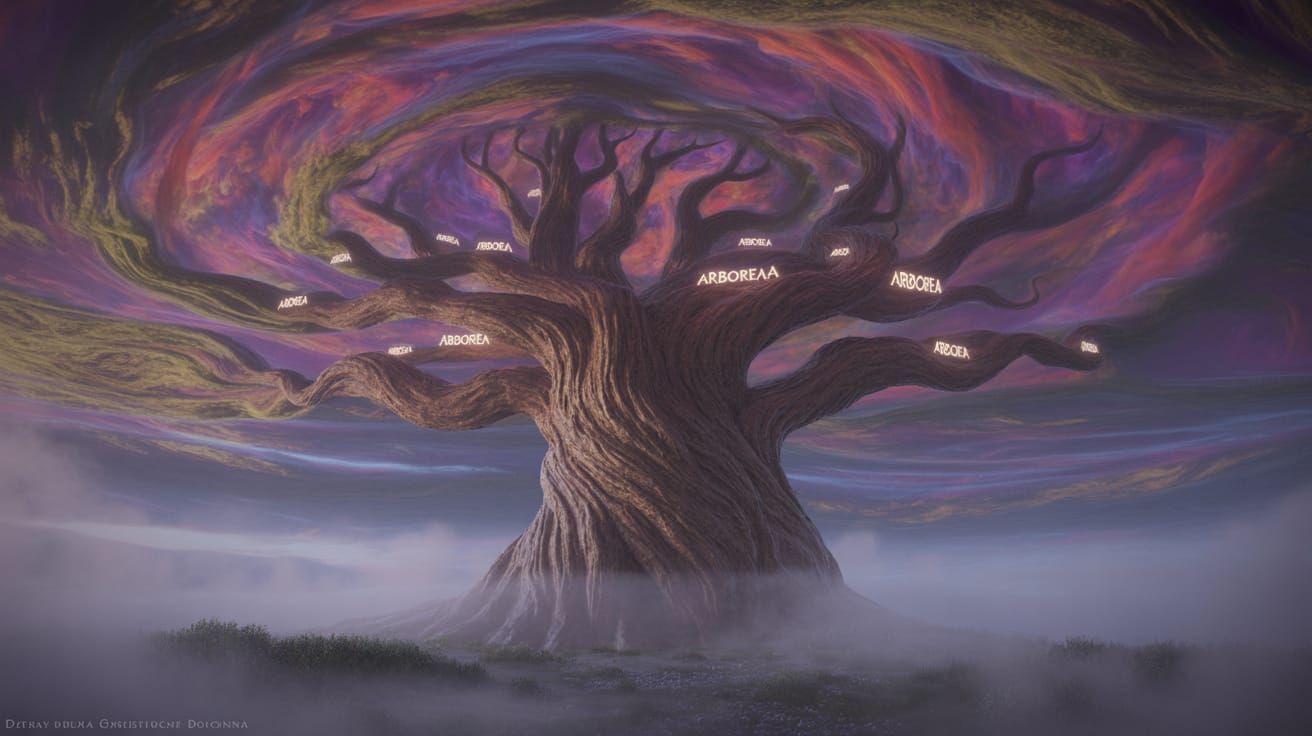Ancient Tree with Glowing Symbols in Surrealist Style