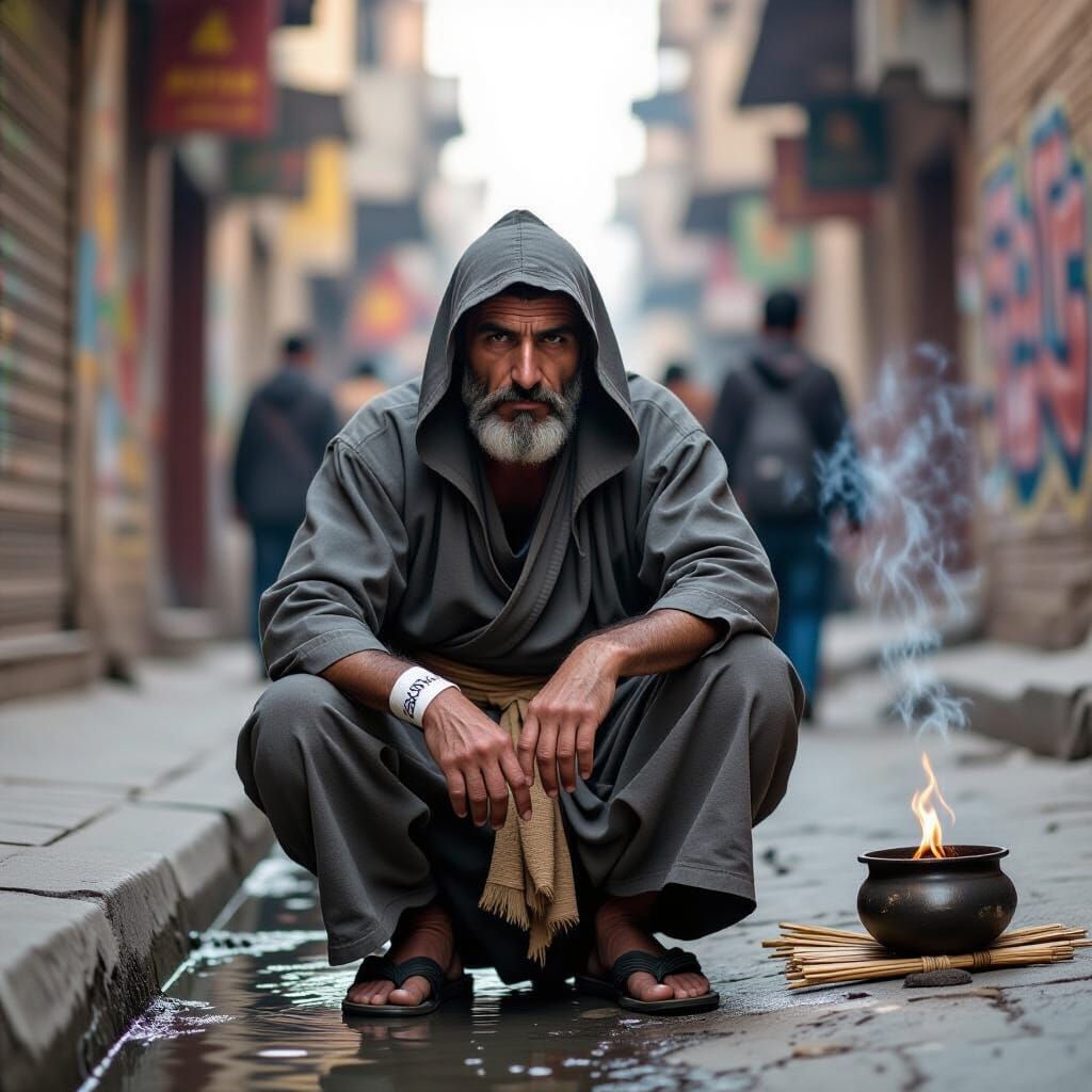 Persian Man at Fire Shrine in Back Alley