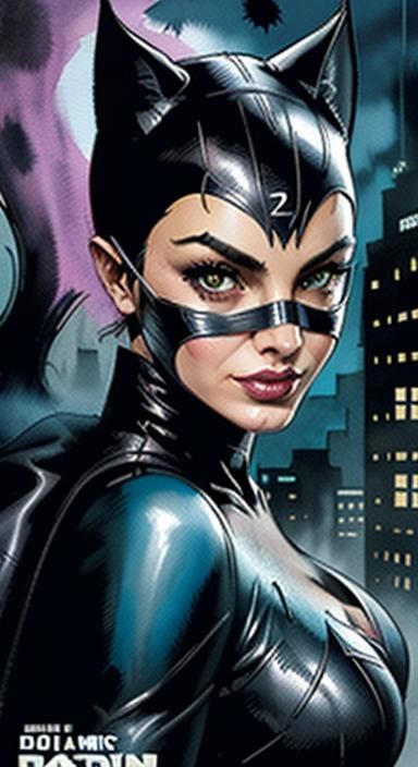 Catwoman Action Shot in Detailed Comic Style