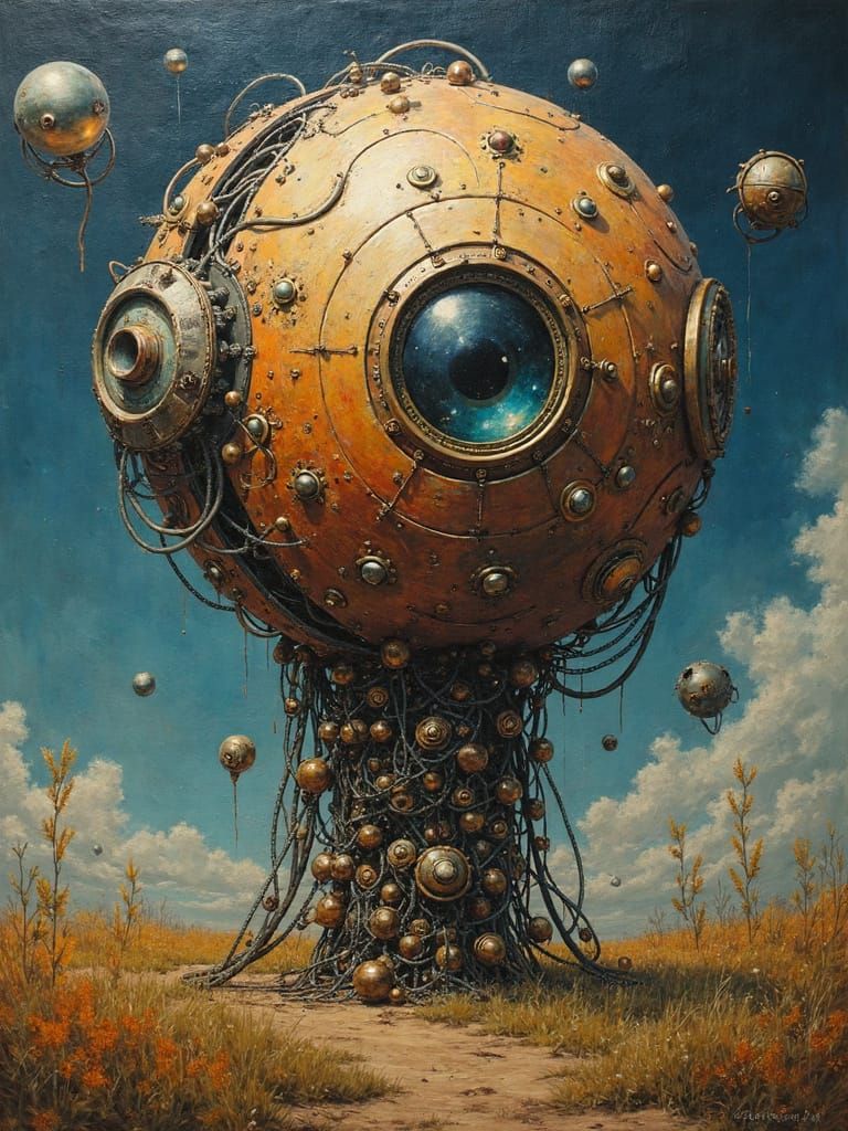 Steampunk Android Made from a Million Ball Bearings