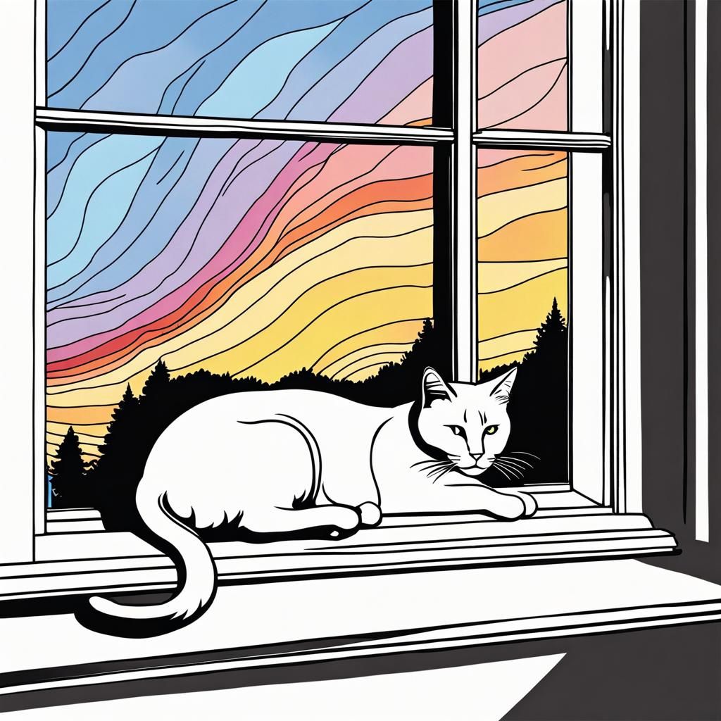 Minimalist Cat Silhouette with Rainbow View