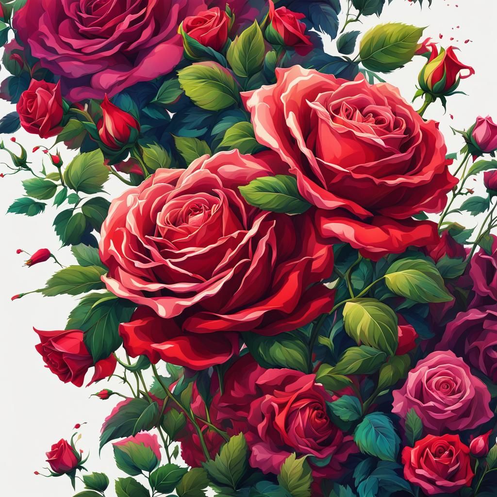Anime Roses: Colorful and Detailed Floral Art