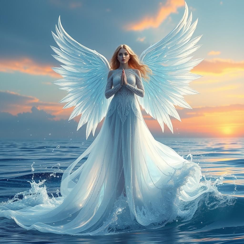 Ethereal Angel Rising from Ocean in Matte Painting Style