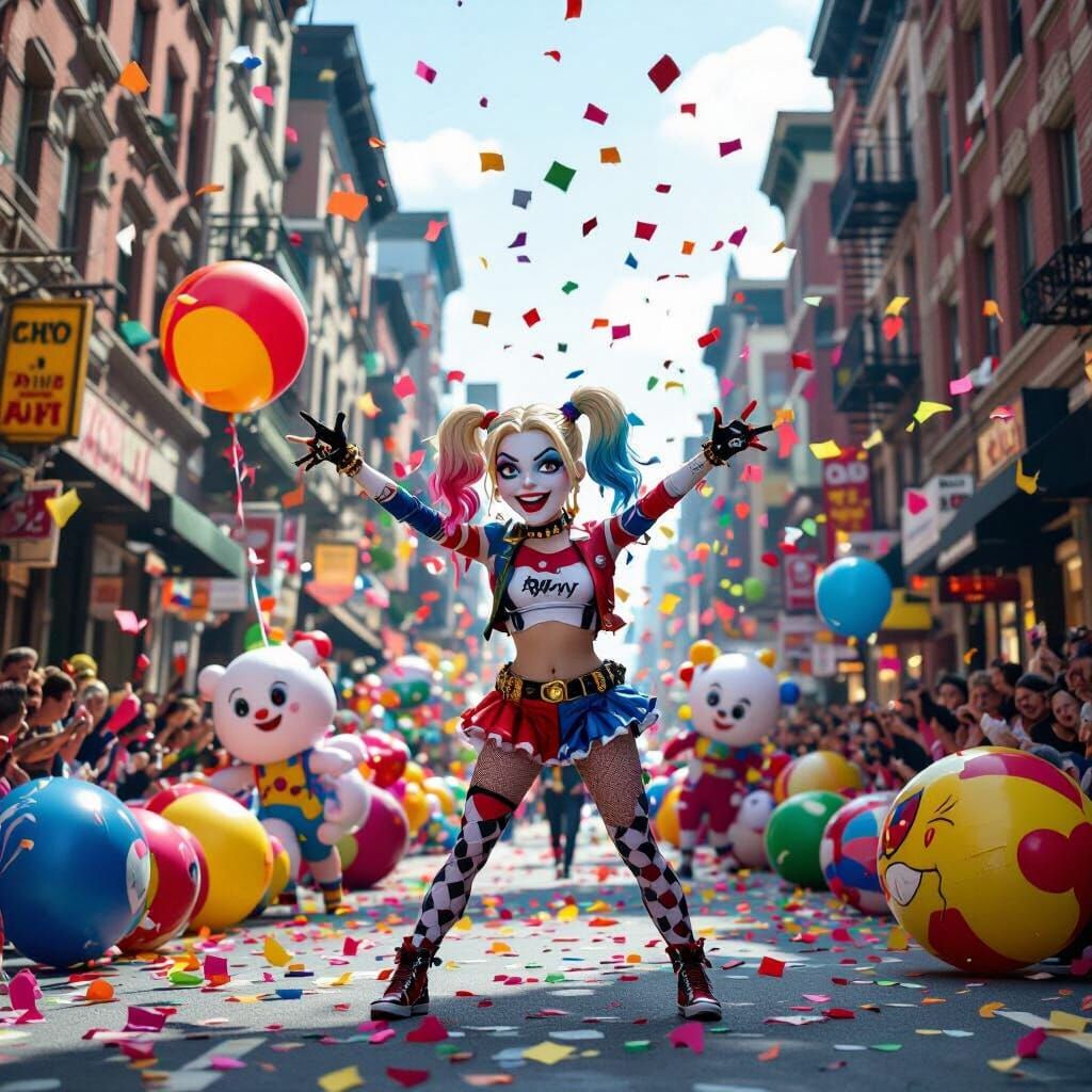 Harley Quinn Leads a Whimsical Prankster's Parade