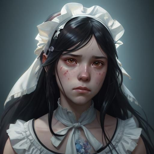 Despairing Maid: Hyperdetailed Portrait in Triadic Colors