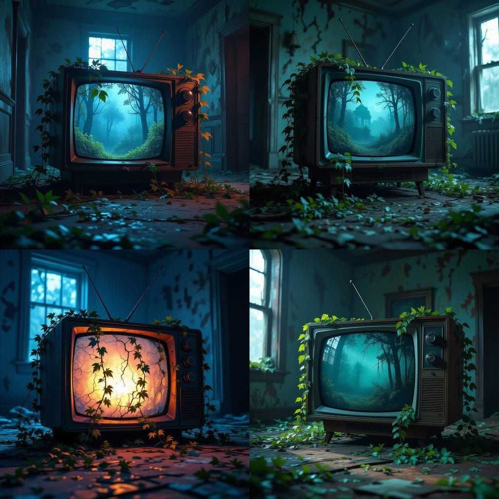 Vines Emerge from Haunted TV in Matte Painting