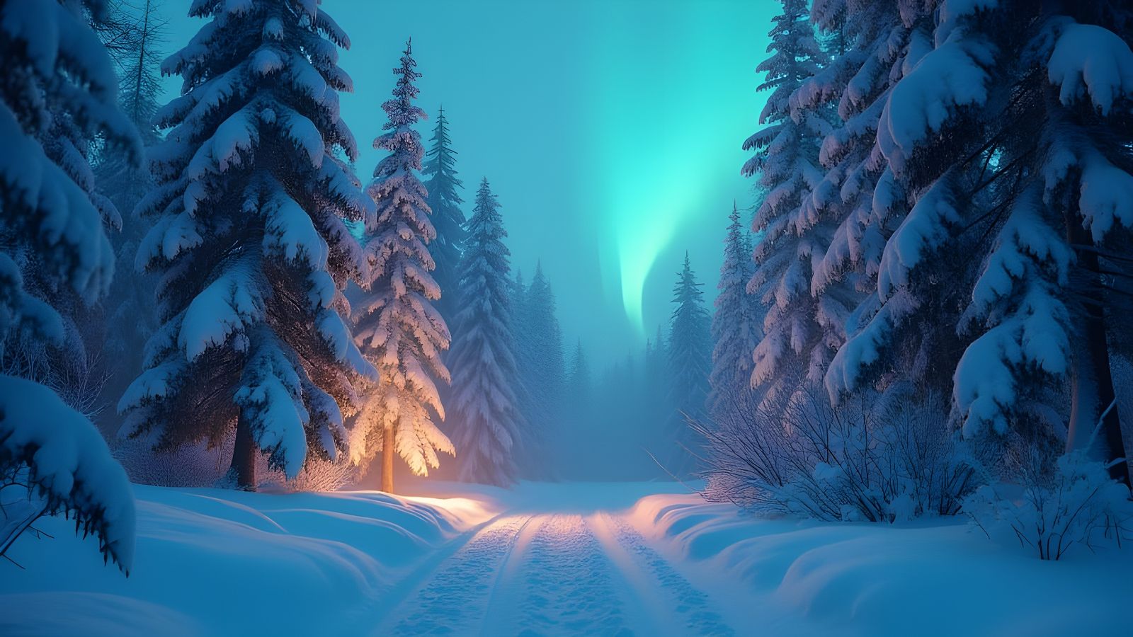 Nordic Winter Forest with Aurora Lights
