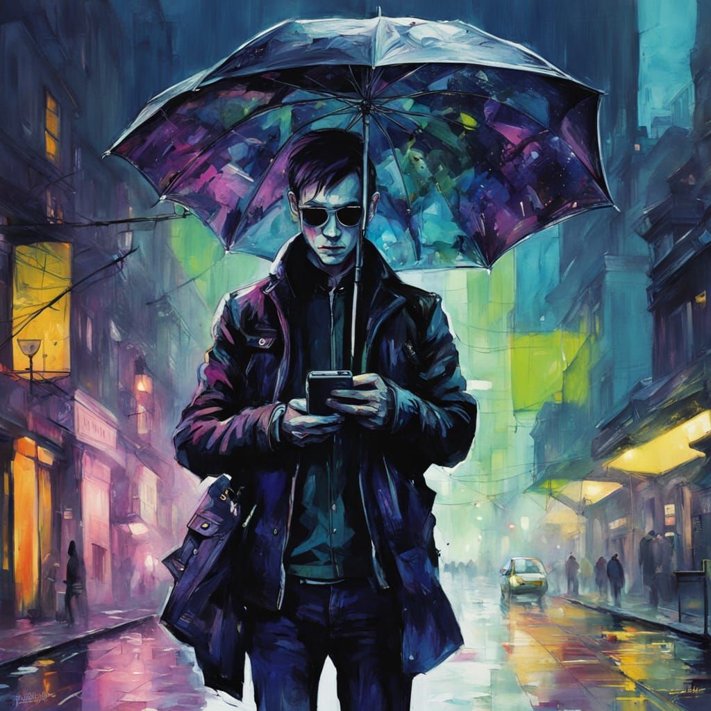 High-Tech Vampire in Black Leather Jacket