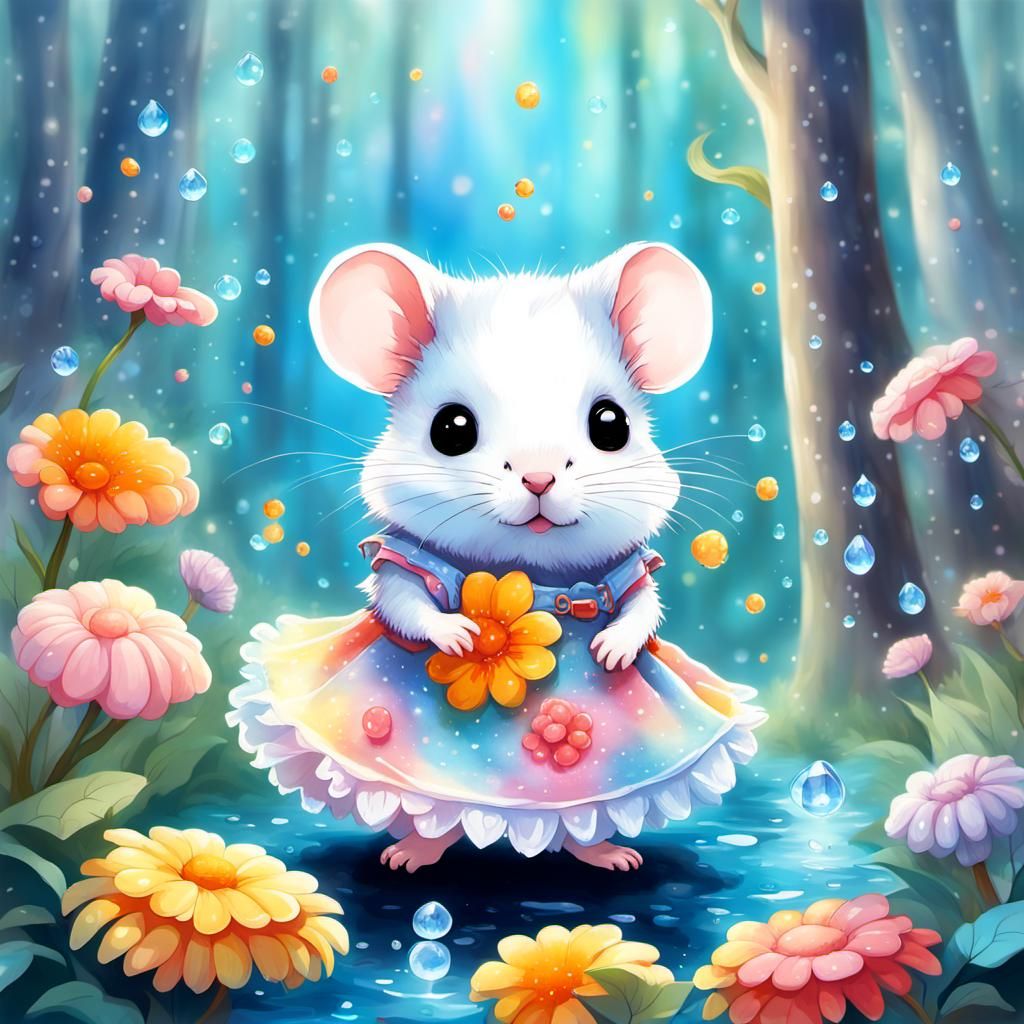 Chibi Hamster in Enchanted Pastel Flower Forest