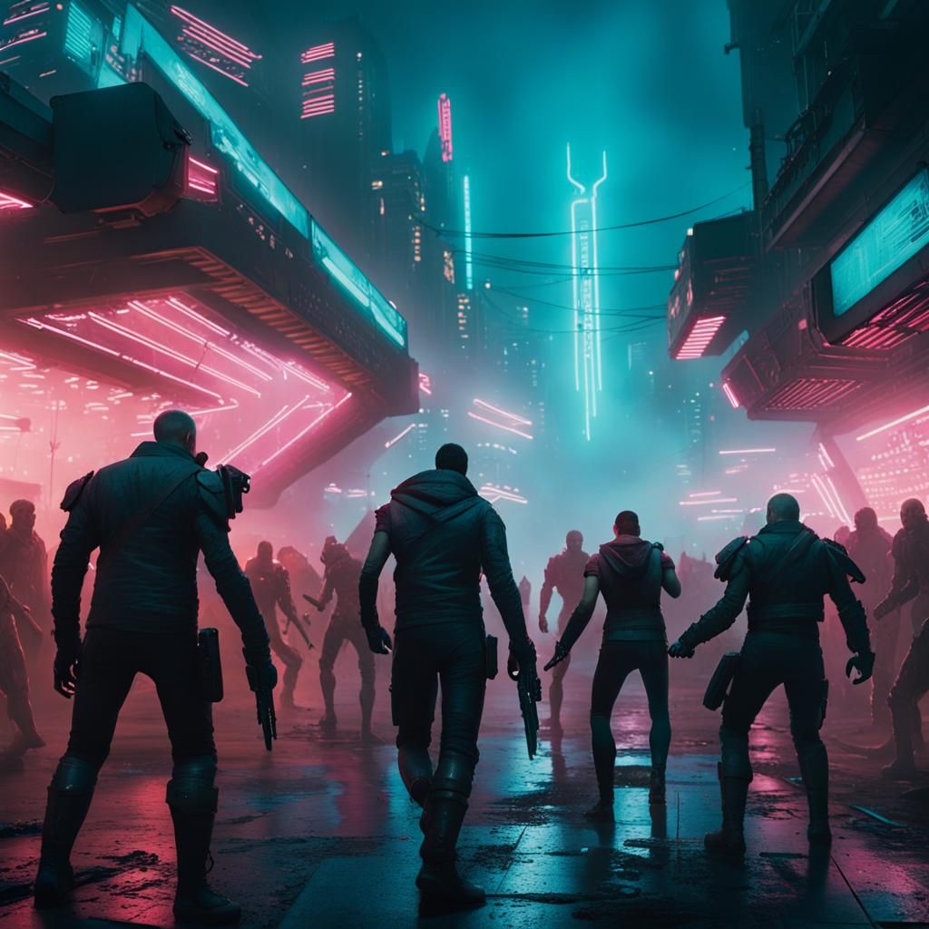 Cyberpunk Humans Defend Against Mechanoid Horde
