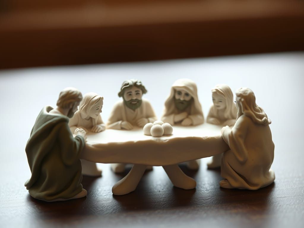 Clay Figurine Last Supper in Folk Art Style