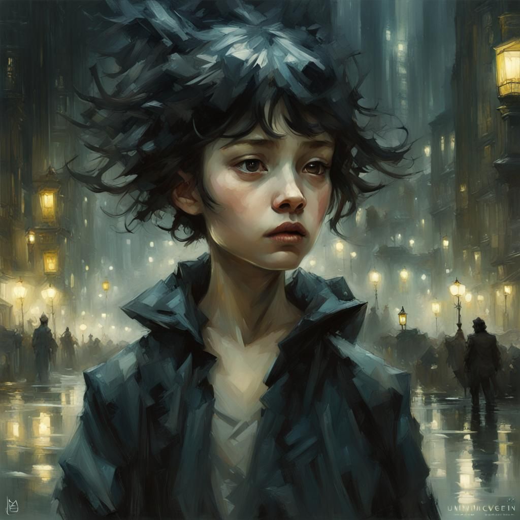 Cute Character in Dark Night, Digital Art