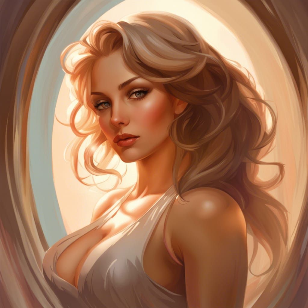 Sensuous Portrait of a Curvaceous Woman in Art Nouveau Style