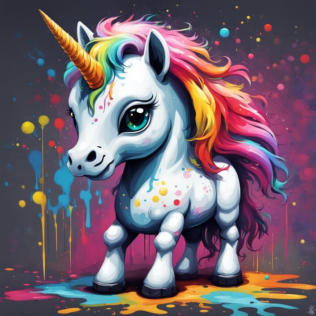 Cute Bad-Tempered Unicorn in Graffiti Art Style