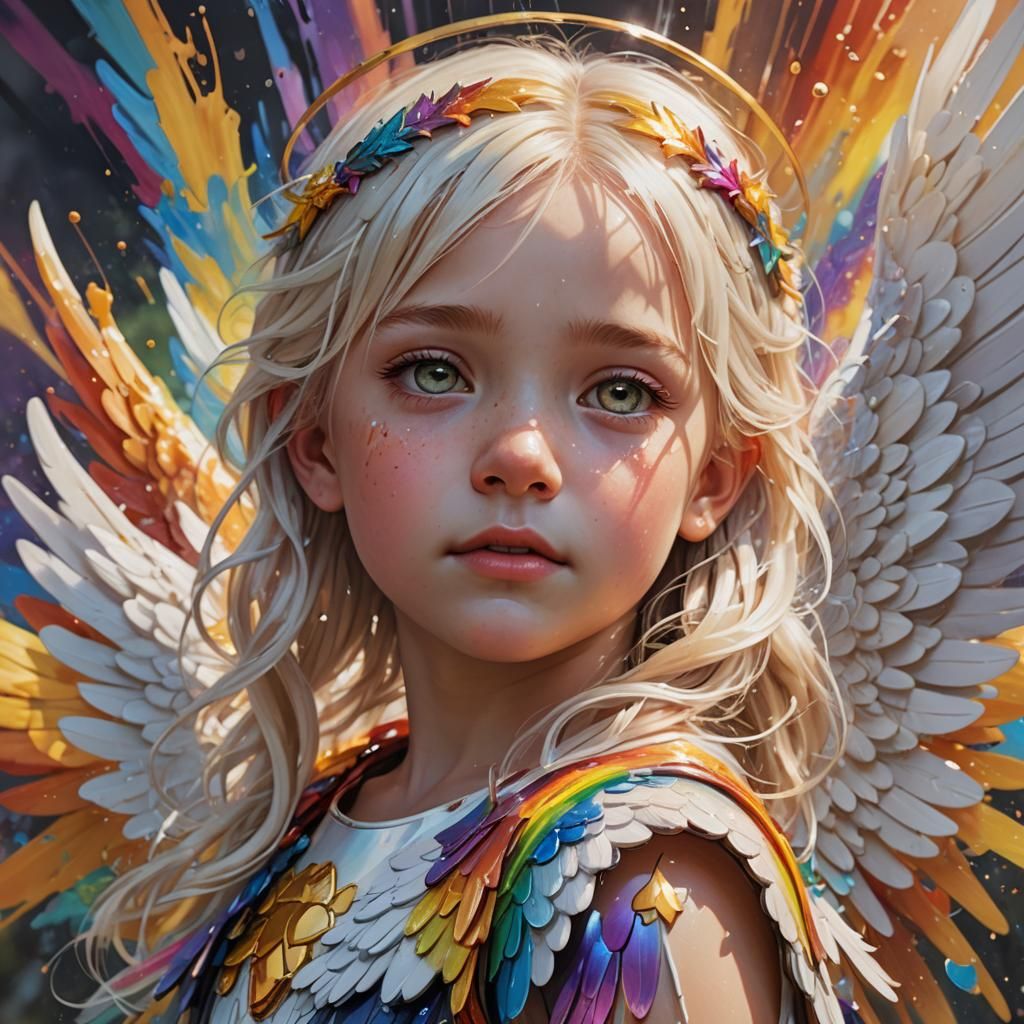 Girl with Rainbow Wings in Splash Art Style