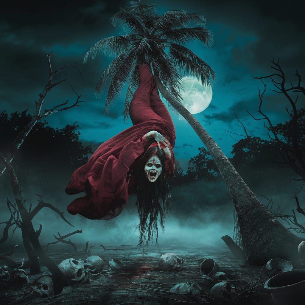 Terrifying Ghost Woman in Red Saree Upside Down