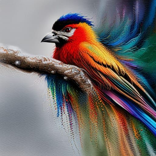 Colorful Embroidered Bird Art with Beads and Sequins