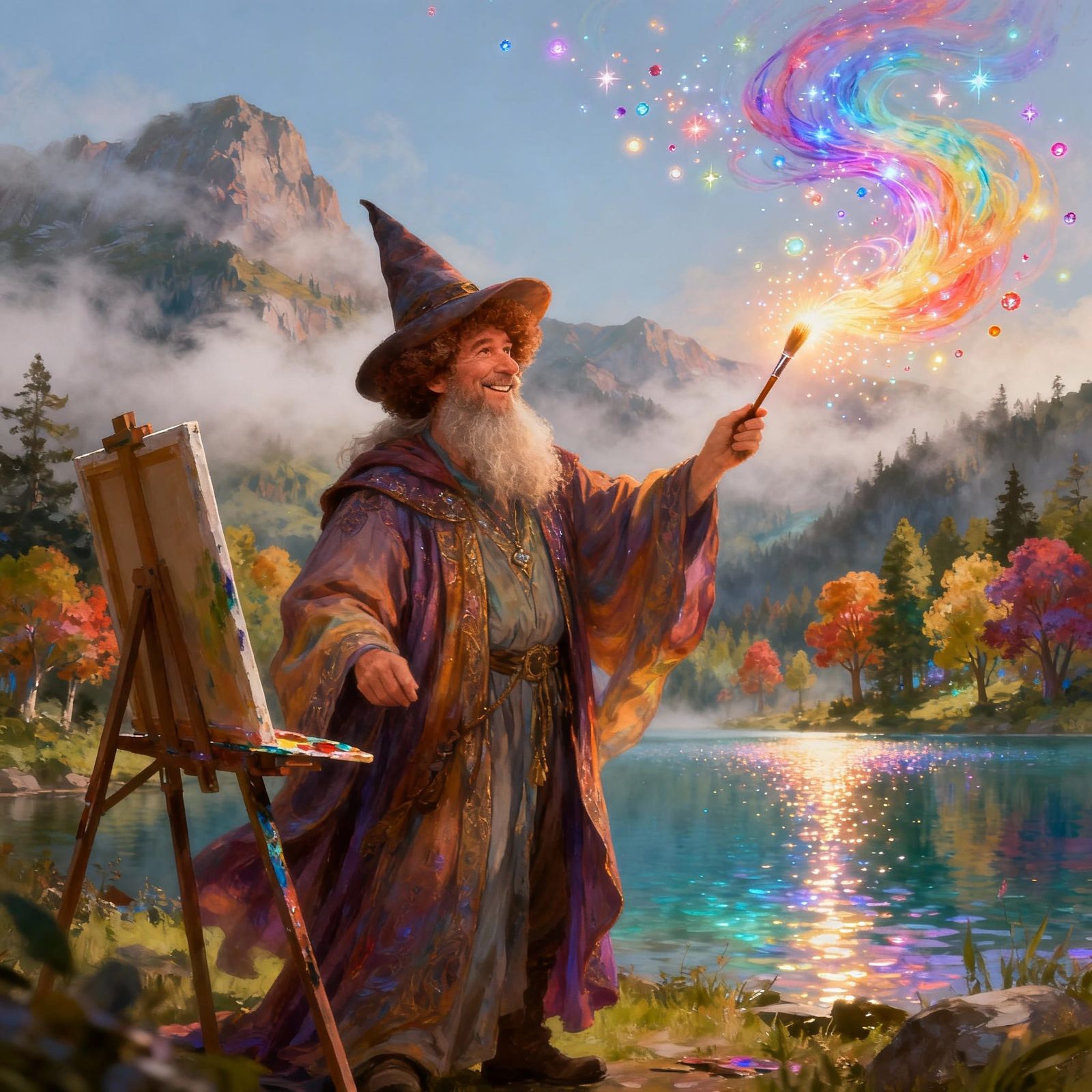Wizard Bob Ross Paints a Magical Landscape