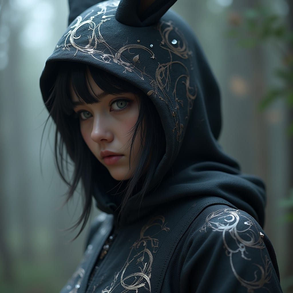 Cyberpunk-Style Female Bunny Ninja in Stealth Mode