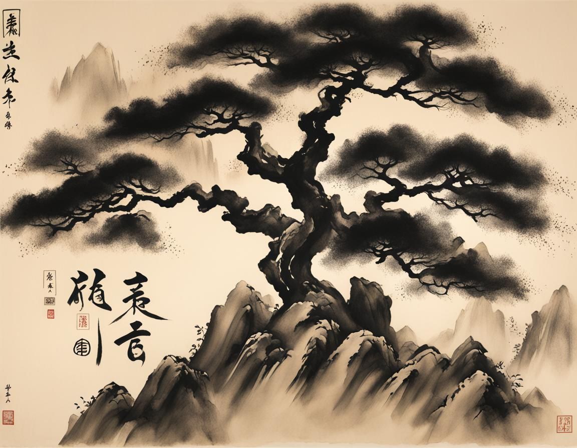Calligraphy Art: Kanji for Wisdom with Scholar