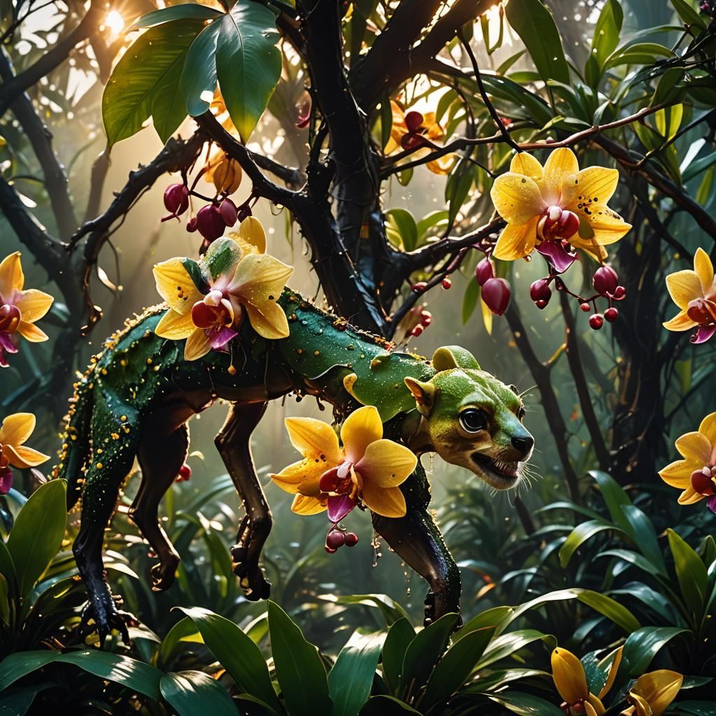 Hyperrealistic Double Exposure: Bush Chasing Tree