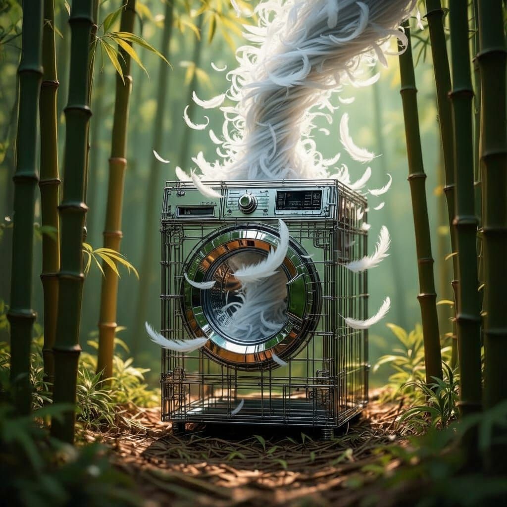 Wire Art Washing Machine in Bamboo Forest with Red Panda