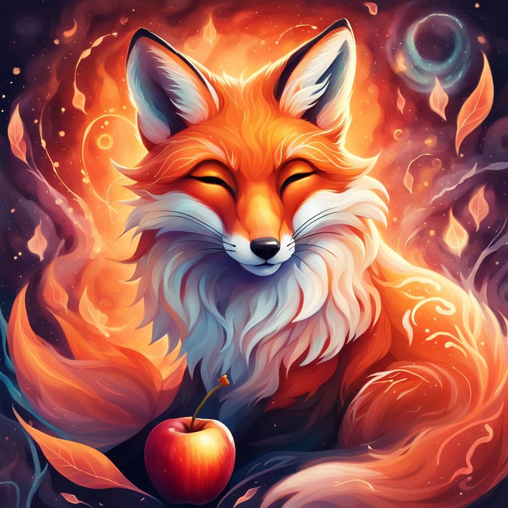 Dreaming Fox Portrait in Whimsical Fantasy Illustration