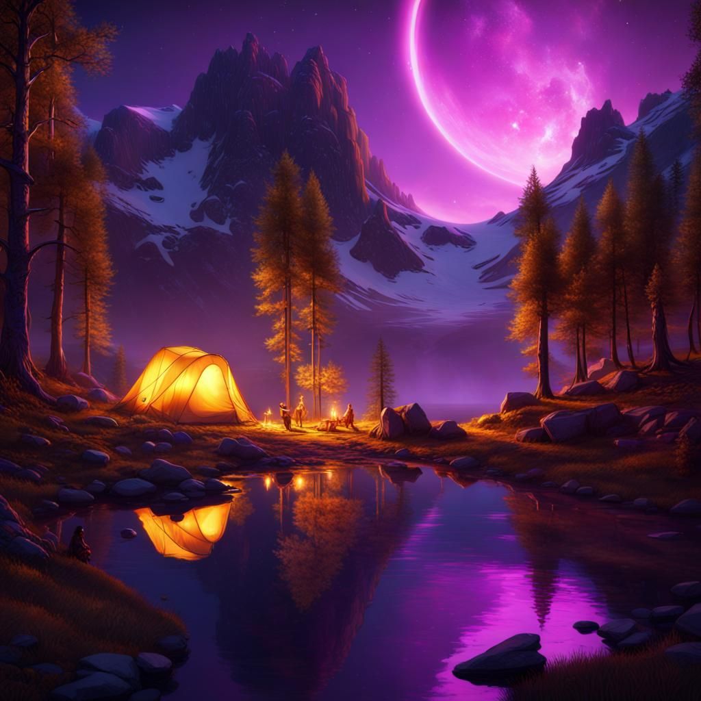 Aurora Borealis over Fantasy Campsite