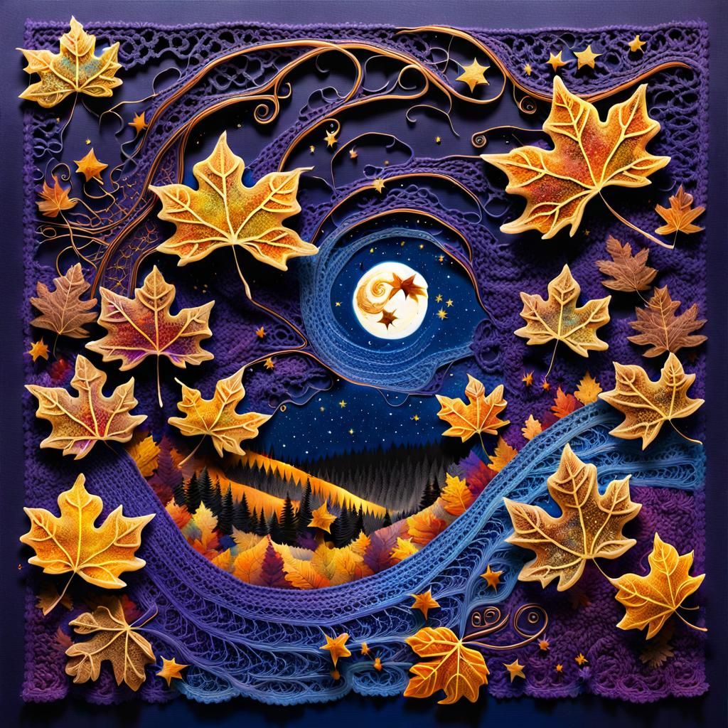 Hyperrealist Collage of Autumnal Starry Sky