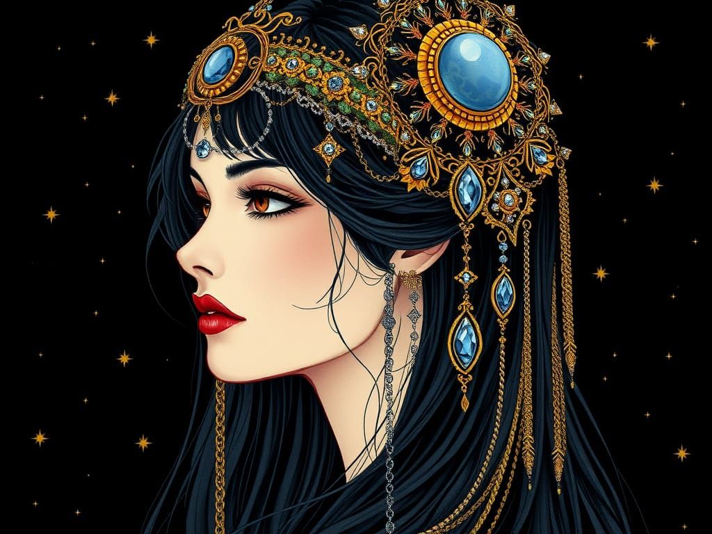 Enigmatic Goddess in Cosmic Headdress