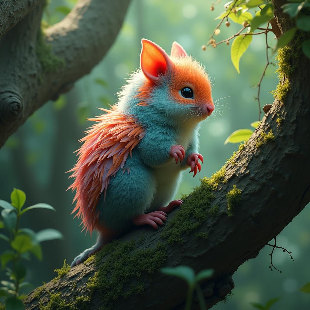 Feathered Hamster Creature in High-Fantasy Style