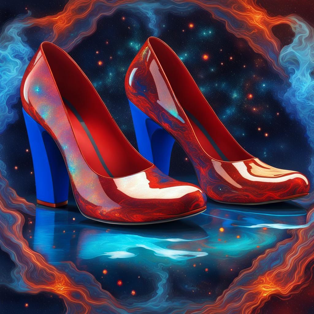 Red High Heel Shoe in Pablo Amaringo Style